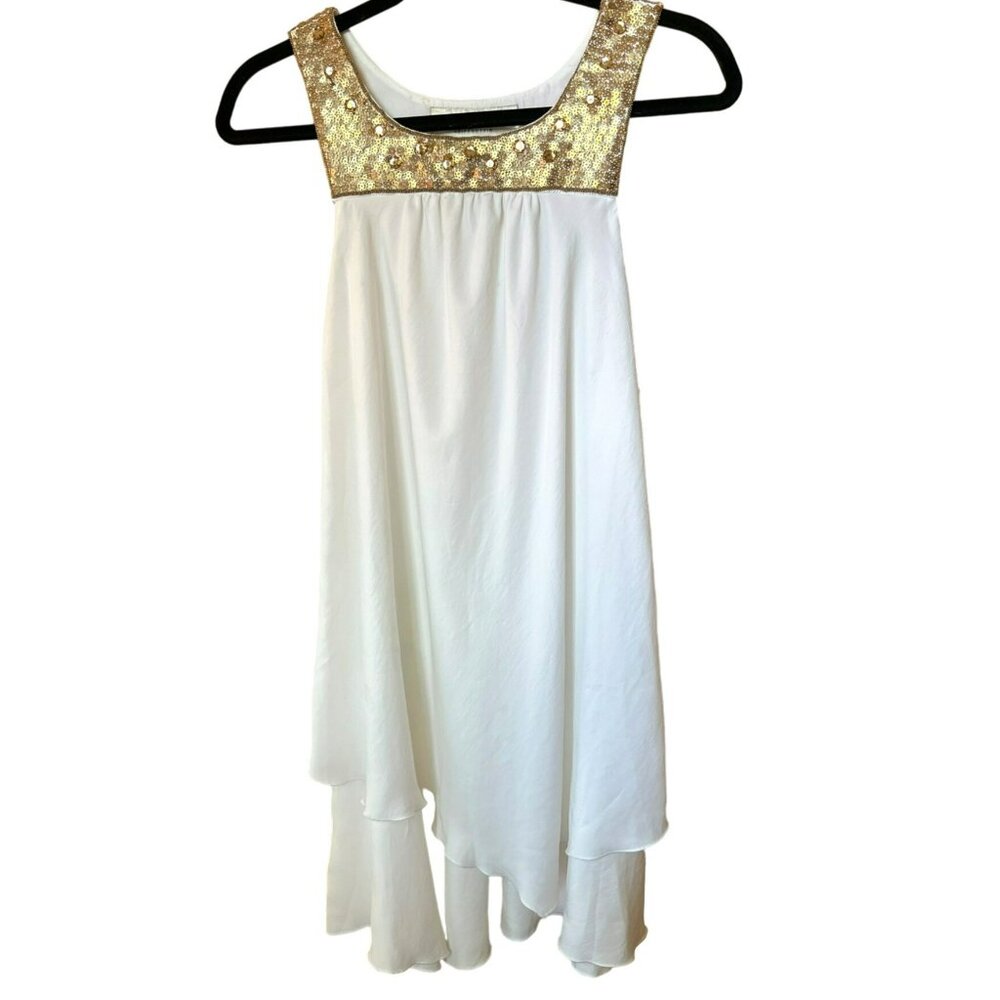 Leifsdottir Women's Cream Metallic Gold Ethereal Sleeveless Dress Sz 2 Fairycore